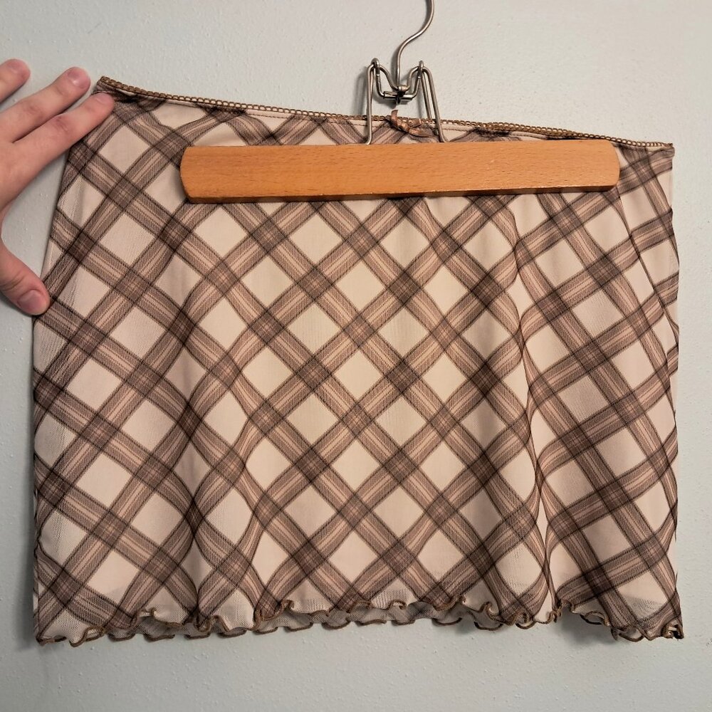 Brown and Tan Plaid Mini Skirt Sz. M
